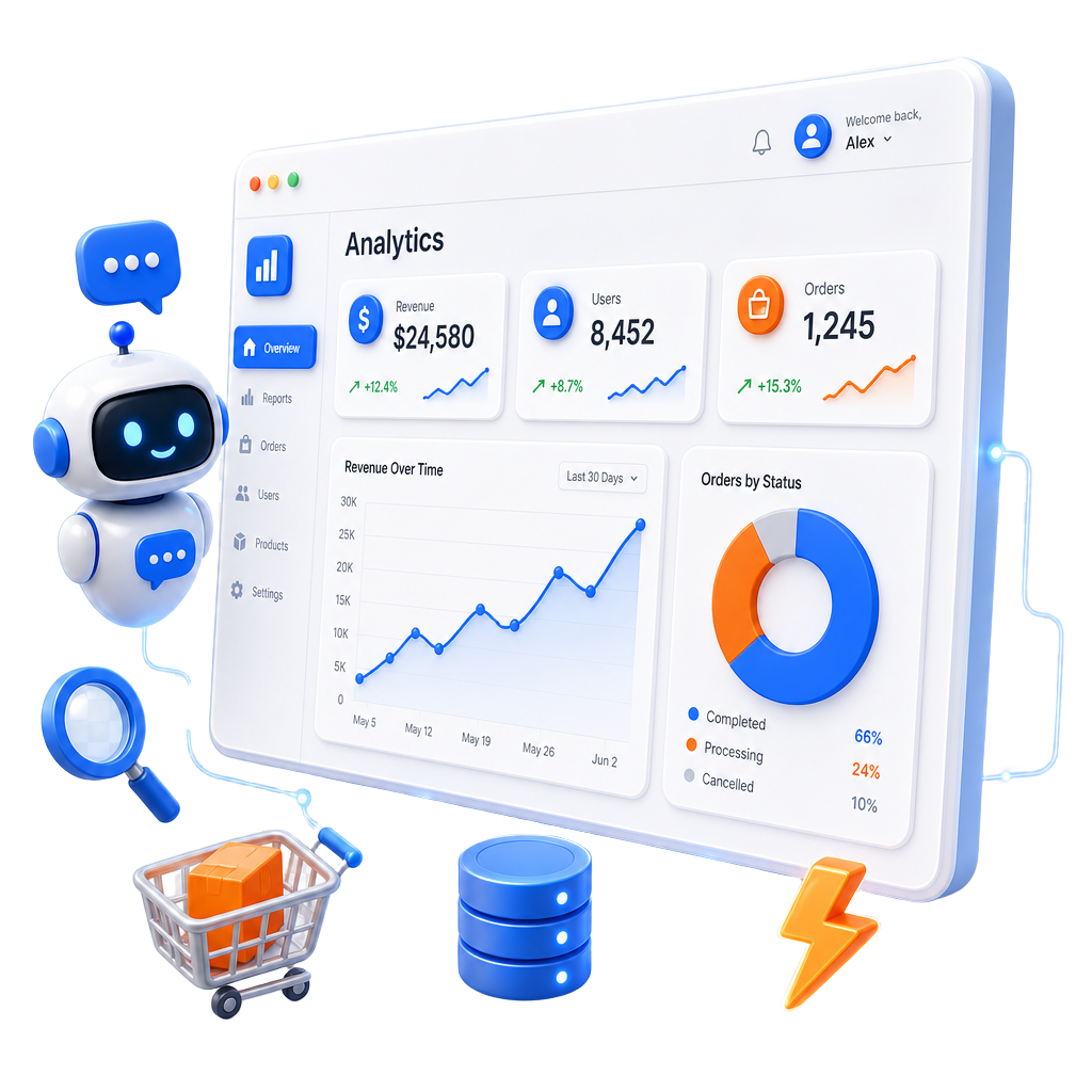 Business automation dashboard with growth analytics and integrated workflows